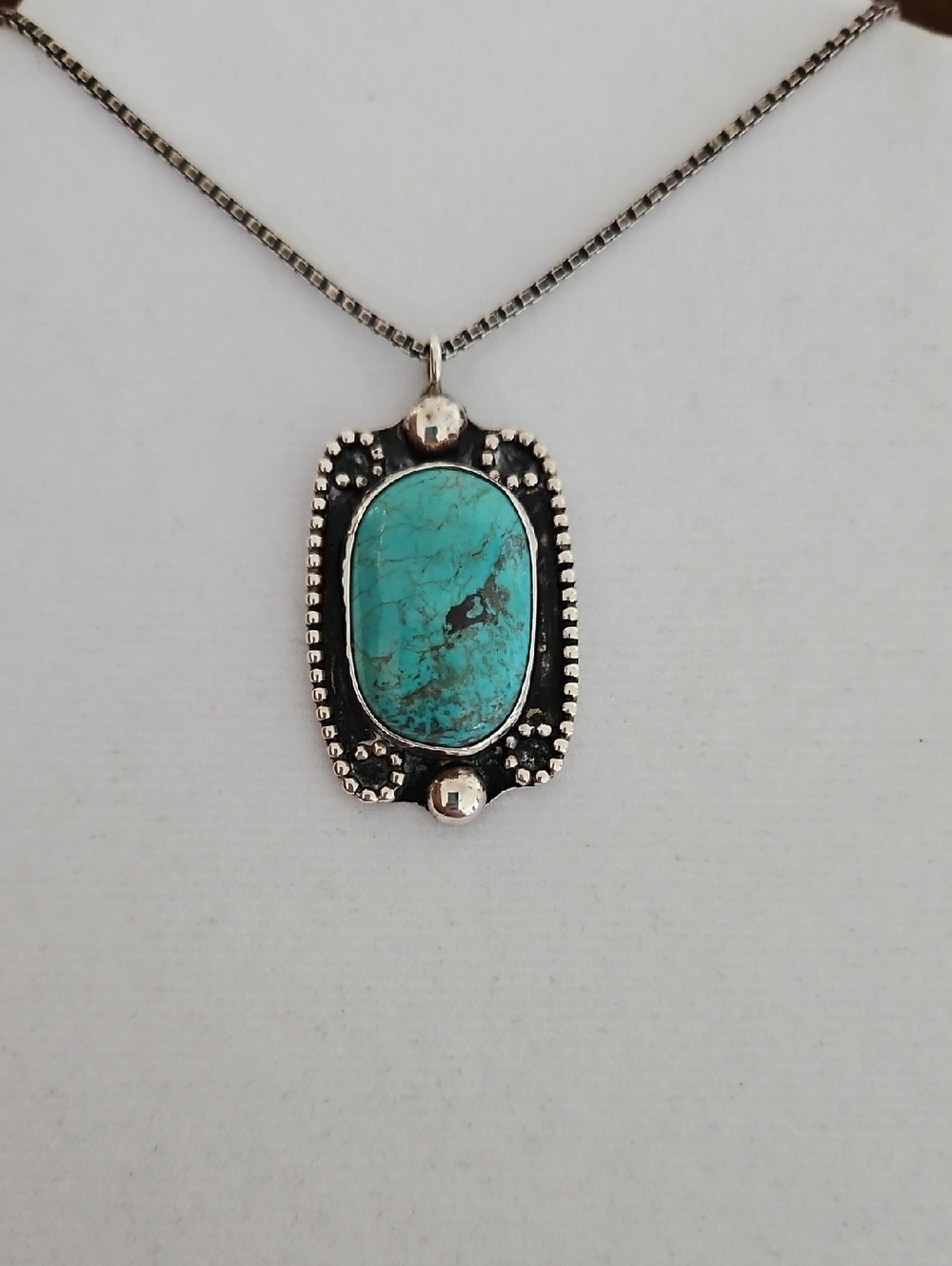 Vintage Sterling Silver Turquoise Pendant - Picture 3 of 15